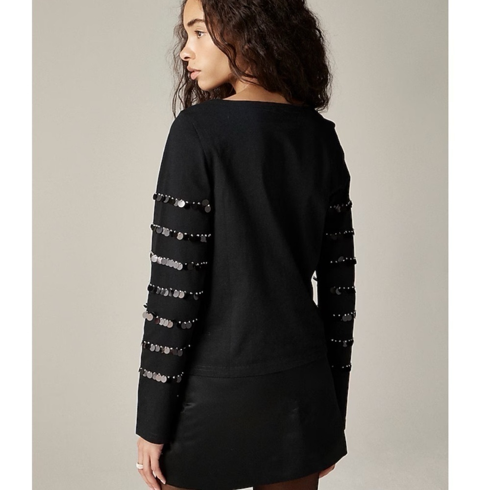 NEW J.Crew Heavy Jersey Long-Sleeve T-shirt With Paillette Embellishment - Picture 2 of 9